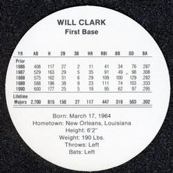 1991 Cadaco Discs #NNO Will Clark Back
