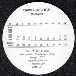 1991 Cadaco Discs #NNO David Justice Back