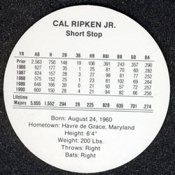 1991 Cadaco Discs #NNO Cal Ripken Jr. Back