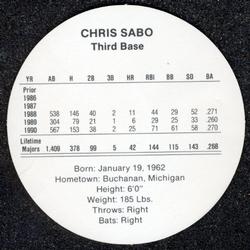 1991 Cadaco Discs #NNO Chris Sabo Back