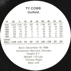 1991 Cadaco Discs #NNO Ty Cobb Back