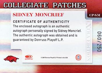 2007 Donruss Elite Extra Edition - Collegiate Patches #CP-SM Sidney Moncrief Back