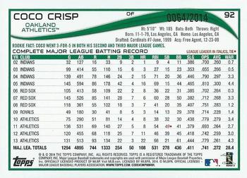 2014 Topps Opening Day - Blue #92 Coco Crisp Back