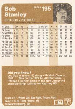 1983 Fleer #195 Bob Stanley Back