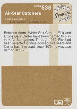 1983 Fleer #638 All-Star Catchers (Carlton Fisk / Gary Carter) Back