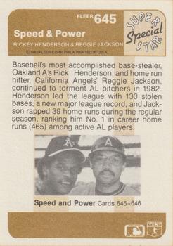 1983 Fleer #645 Speed & Power (Reggie Jackson) Back
