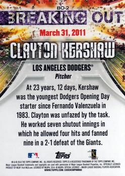 2014 Topps Opening Day - Breaking Out #BO-2 Clayton Kershaw Back