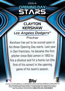 2014 Topps Opening Day - Opening Day Stars #ODS-6 Clayton Kershaw Back