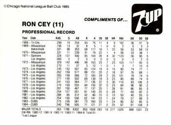 1985 7-Up Chicago Cubs #NNO Ron Cey Back