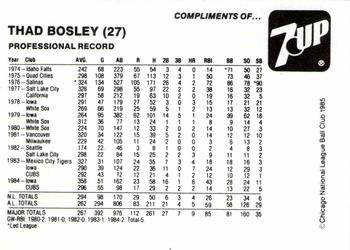1985 7-Up Chicago Cubs #NNO Thad Bosley Back