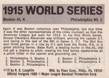 1971 Fleer World Series (Black Backs) #13 1915 - Red Sox vs. Phillies - Grover Alexander Back