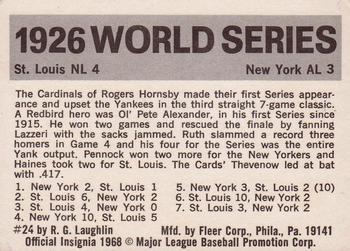 1971 Fleer World Series (Black Backs) #24 1926 - Yankees vs. Cardinals - Rogers Hornsby Back