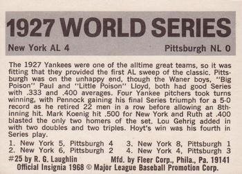 1971 Fleer World Series (Black Backs) #25 1927 - Yankees vs. Pirates Back
