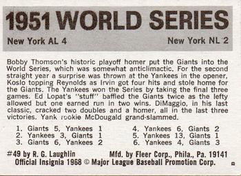 1971 Fleer World Series (Black Backs) #49 1951 - Giants vs. Yankees - Ed Lopat Back
