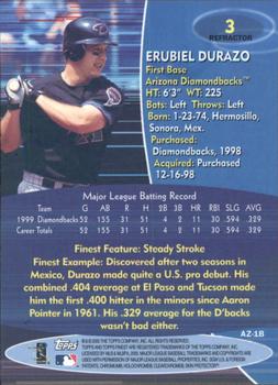 2000 Finest - Refractors #3 Erubiel Durazo Back