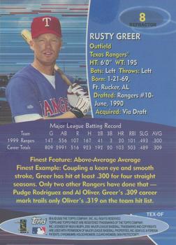 2000 Finest - Refractors #8 Rusty Greer Back