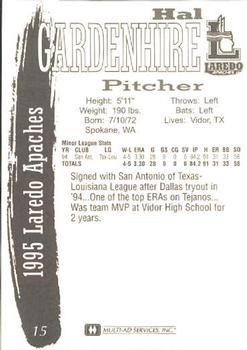 1995 Multi-Ad Laredo Apaches #15 Hal Gardenhire Back