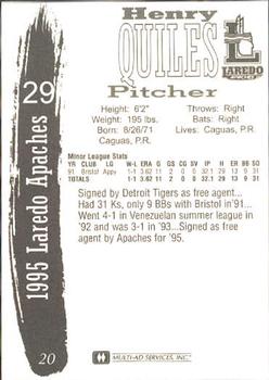 1995 Multi-Ad Laredo Apaches #20 Henry Quiles Back