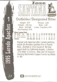 1995 Multi-Ad Laredo Apaches #23 Jose Santana Back