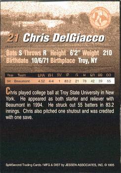 1995 SplitSecond Abilene Prairie Dogs #8 Chris DelGiacco Back