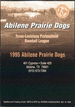 1995 SplitSecond Abilene Prairie Dogs #28 Abilene Prairie Dogs Back