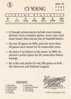 1991 Homers Cookies Classics #5 Cy Young Back