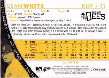2012 MultiAd Salt Lake Bees #14 Sean White Back
