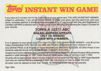 1991 Topps - Instant Win Game #NNO Instant Win Game A Front