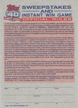 1991 Topps - Instant Win Game #NNO Instant Win Game B Back