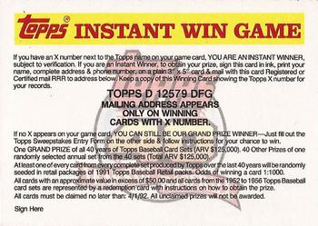 1991 Topps - Instant Win Game #NNO Instant Win Game D Front