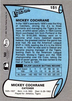1989 Pacific Legends II #151 Mickey Cochrane Back