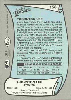 1989 Pacific Legends II #158 Thornton Lee Back