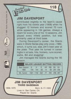 1989 Pacific Legends II #118 Jim Davenport Back