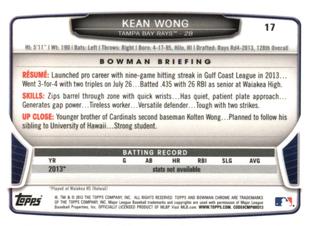2013 Bowman Chrome Mini #17 Kean Wong Back