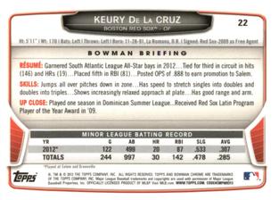 2013 Bowman Chrome Mini #22 Keury de la Cruz Back