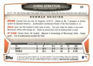 2013 Bowman Chrome Mini #23 Chris Stratton Back