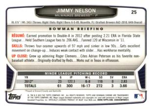 2013 Bowman Chrome Mini #25 Jimmy Nelson Back