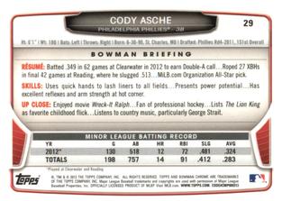 2013 Bowman Chrome Mini #29 Cody Asche Back