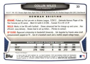 2013 Bowman Chrome Mini #33 Collin Wiles Back