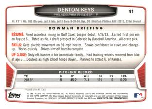 2013 Bowman Chrome Mini #41 Denton Keys Back