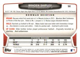 2013 Bowman Chrome Mini #50 Braden Shipley Back