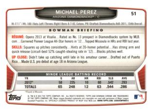 2013 Bowman Chrome Mini #51 Michael Perez Back