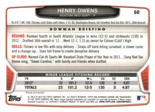 2013 Bowman Chrome Mini #60 Henry Owens Back