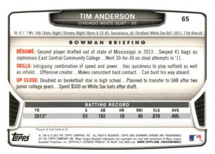 2013 Bowman Chrome Mini #65 Tim Anderson Back