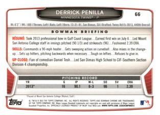 2013 Bowman Chrome Mini #66 Derrick Penilla Back