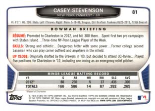 2013 Bowman Chrome Mini #81 Casey Stevenson Back