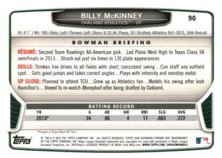 2013 Bowman Chrome Mini #90 Billy McKinney Back