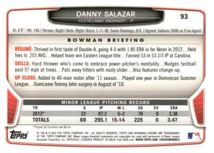 2013 Bowman Chrome Mini #93 Danny Salazar Back
