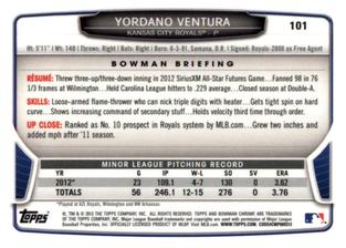 2013 Bowman Chrome Mini #101 Yordano Ventura Back