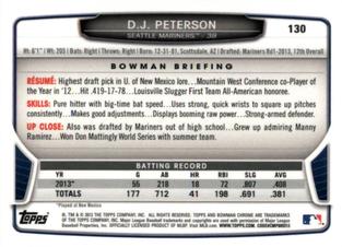 2013 Bowman Chrome Mini #130 D.J. Peterson Back